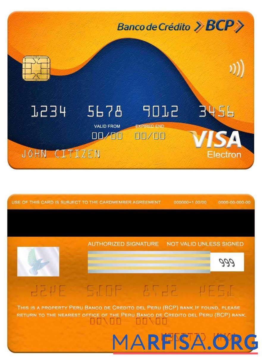 Blank Peru Banco de Credito del Peru (BCP) bank visa electron card real example